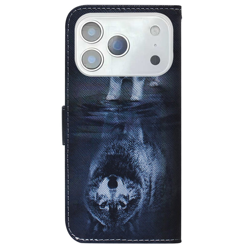 For iPhone 17 Pro Max Wallet Case Pattern Print Leather Phone Cover - Dog and Wolf