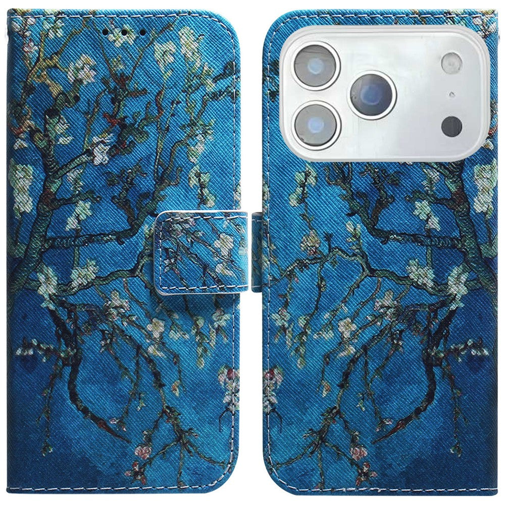 For iPhone 17 Pro Max Wallet Case Pattern Print Leather Phone Cover - Apricot Flowers