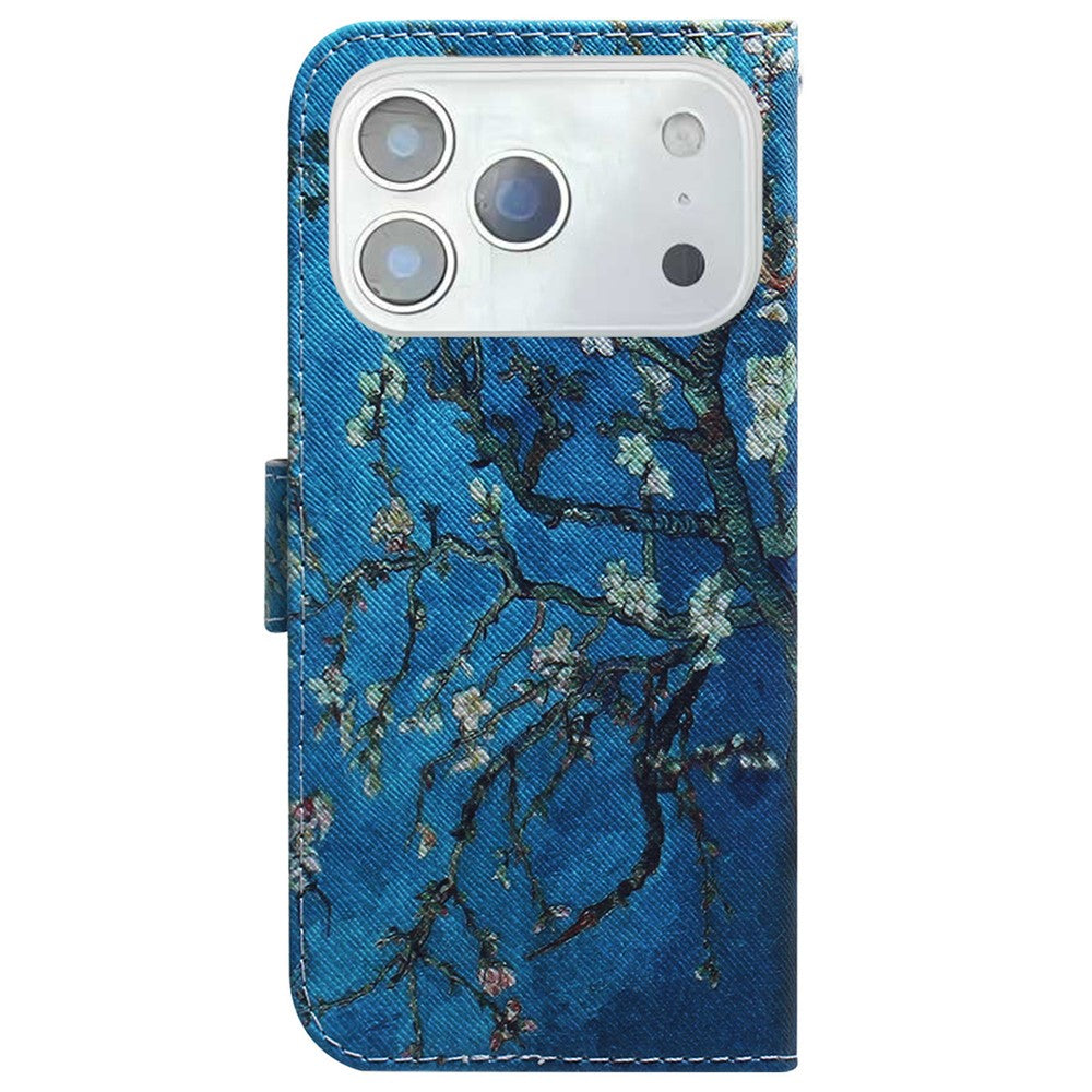 For iPhone 17 Pro Max Wallet Case Pattern Print Leather Phone Cover - Apricot Flowers