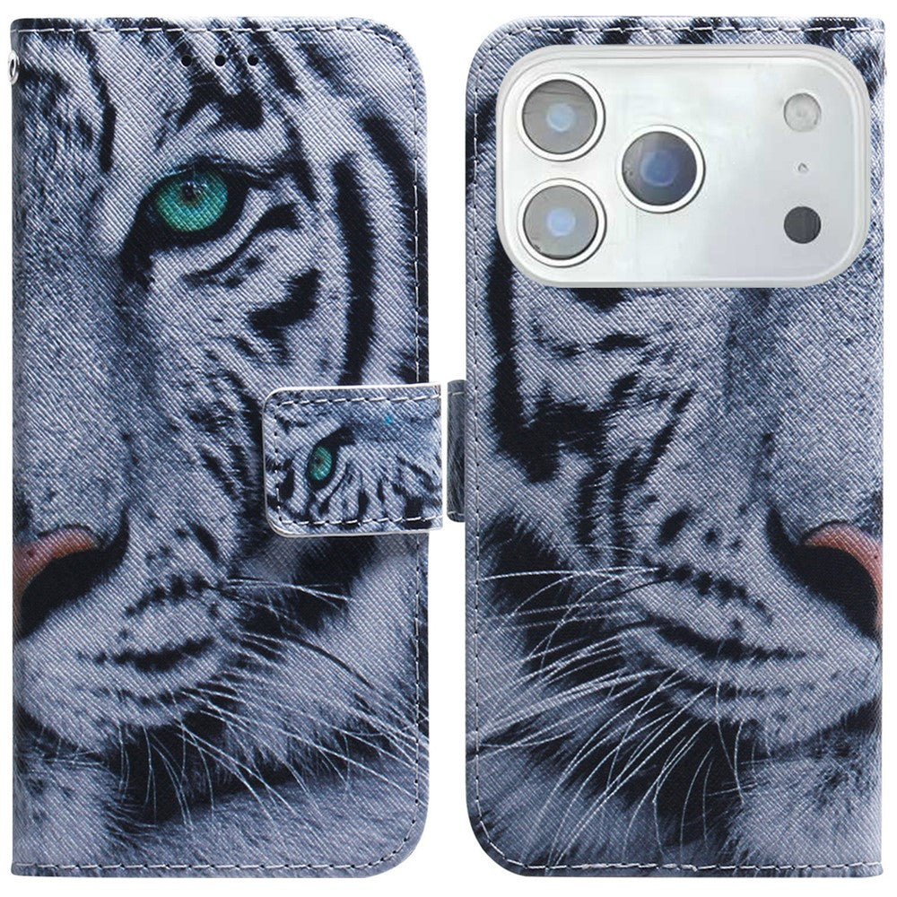 For iPhone 17 Pro Max Wallet Case Pattern Print Leather Phone Cover - Tiger