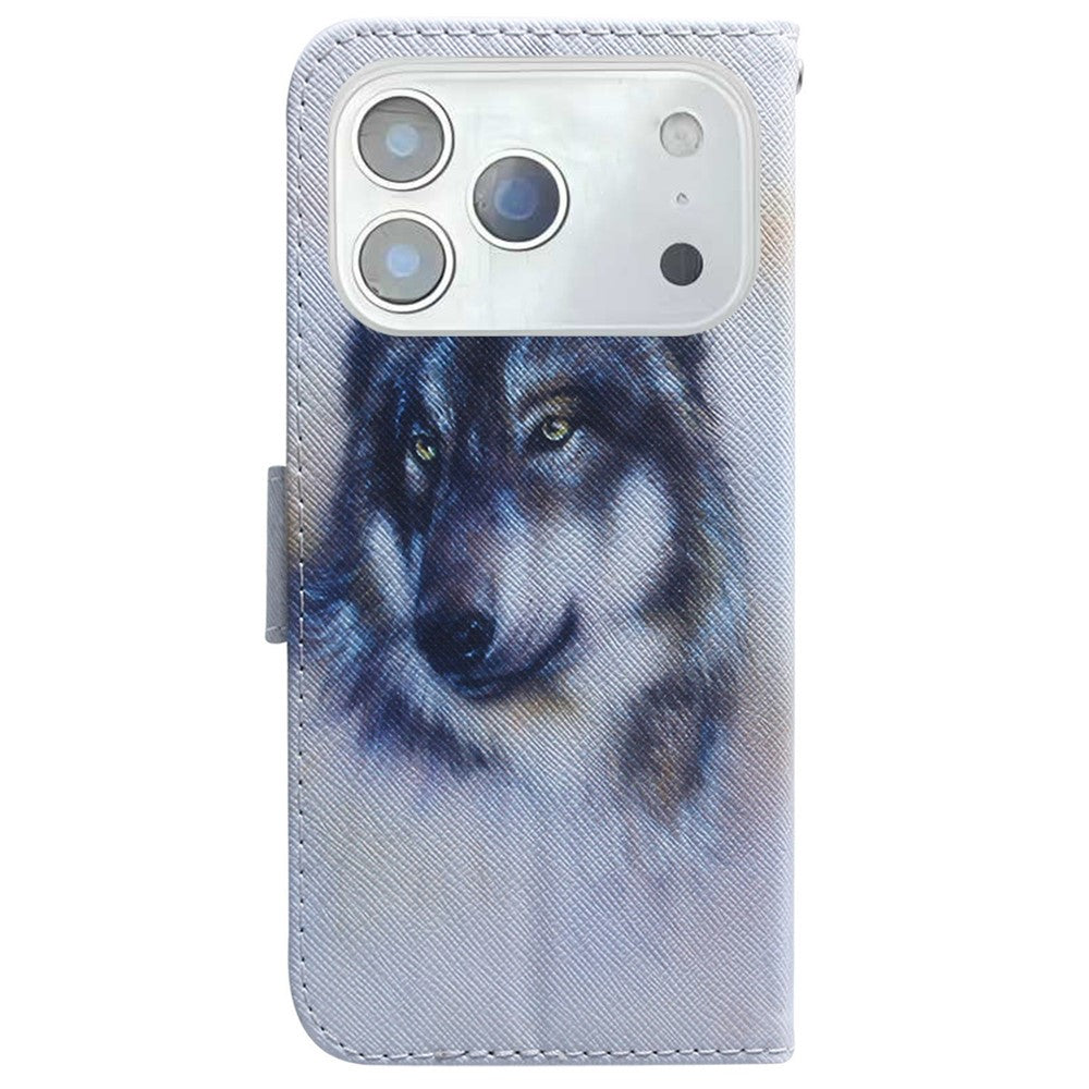 For iPhone 17 Pro Max Wallet Case Pattern Print Leather Phone Cover - Wolf