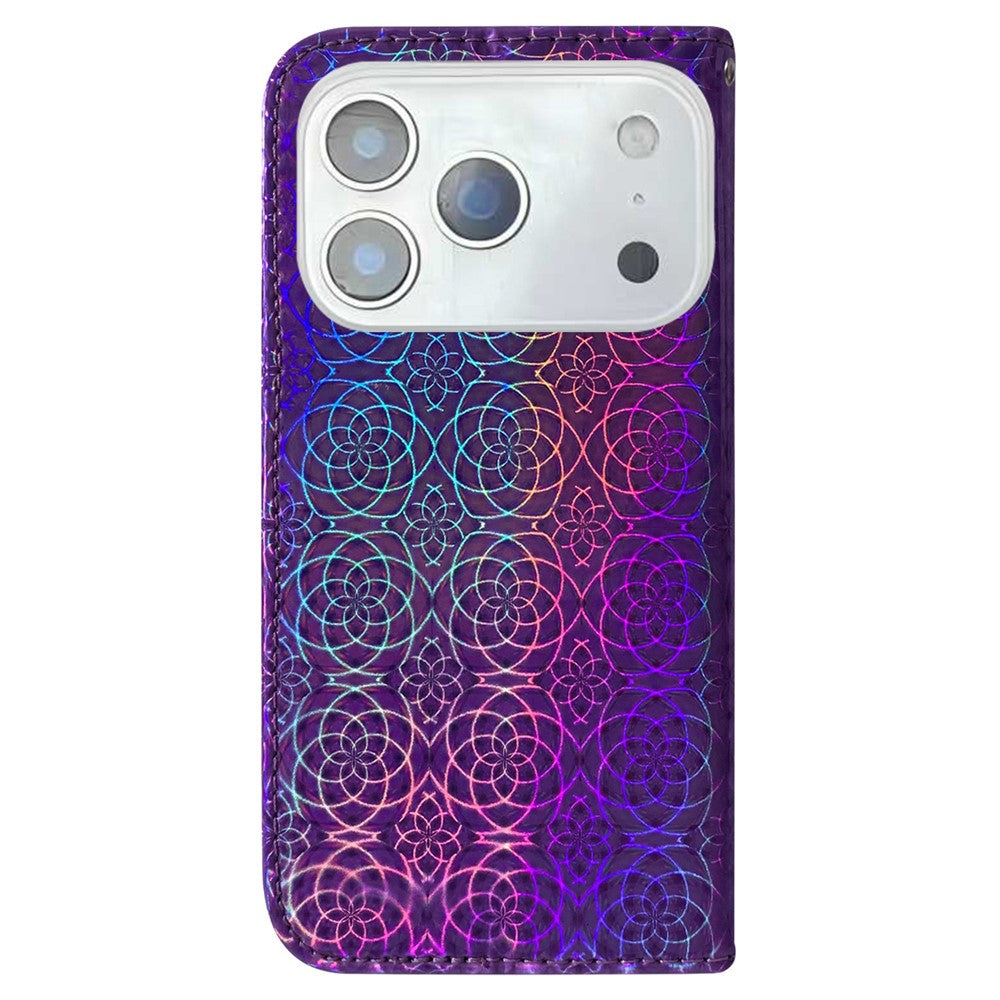 For iPhone 17 Pro Max Stand Case Dazzling Flower Leather Phone Cover with Wrist Strap - Purple