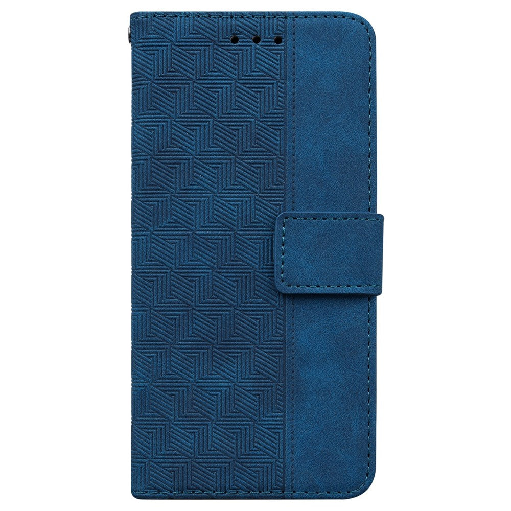 For iPhone 17 Pro Max Case Geometry Pattern Leather Wallet Phone Cover with Wrist Strap - Blue