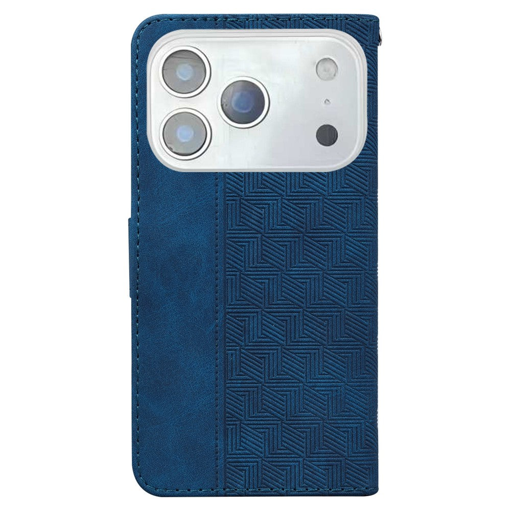 For iPhone 17 Pro Max Case Geometry Pattern Leather Wallet Phone Cover with Wrist Strap - Blue