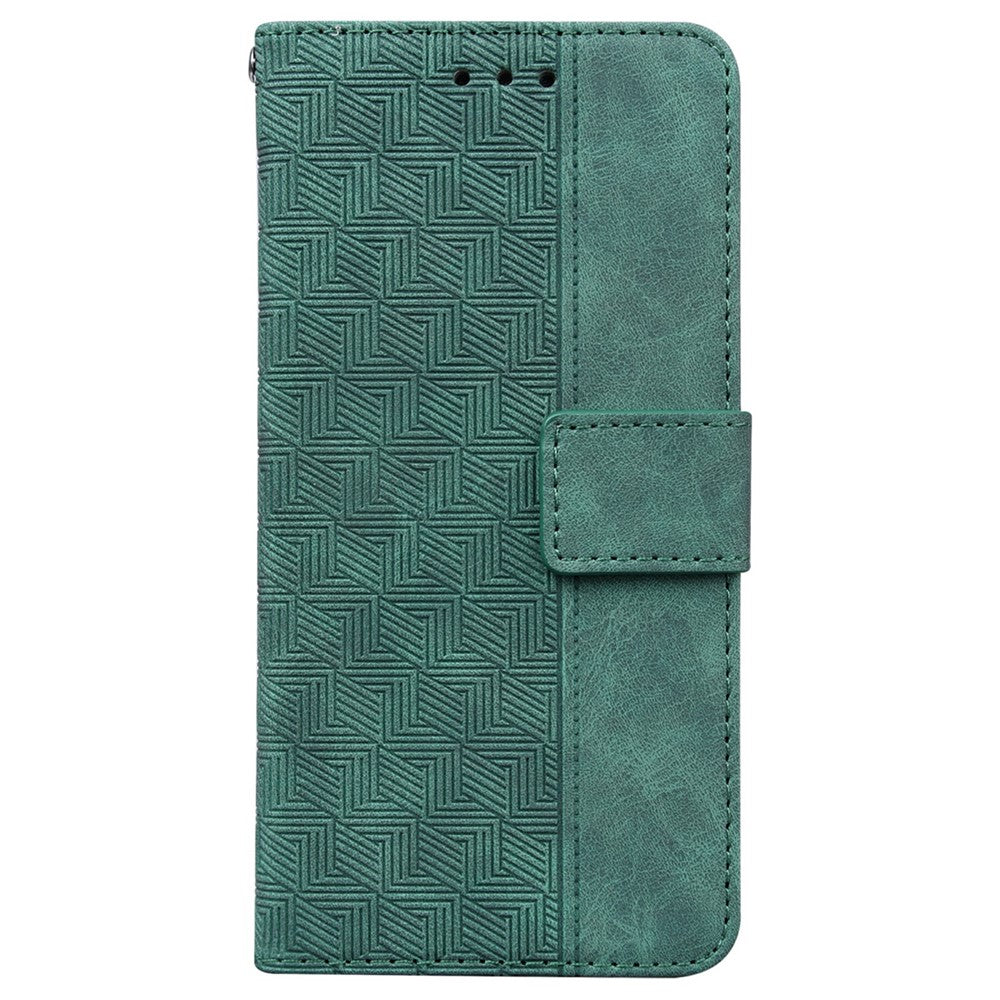 For iPhone 17 Pro Max Case Geometry Pattern Leather Wallet Phone Cover with Wrist Strap - Green
