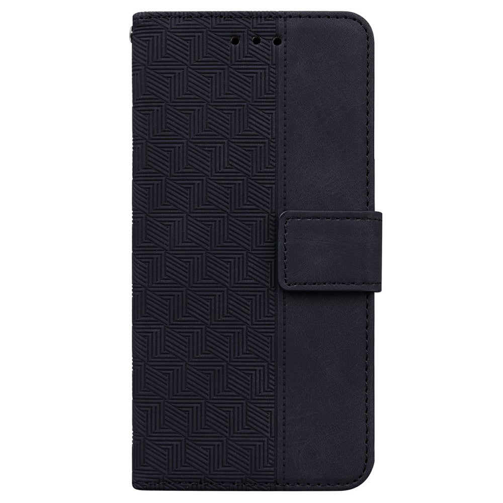 For iPhone 17 Pro Max Case Geometry Pattern Leather Wallet Phone Cover with Wrist Strap - Black