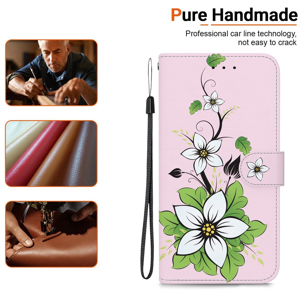 For iPhone 17 Pro Max Wallet Phone Case Anti-Drop Leather Flip Cover Pattern Printing with Strap - Lily