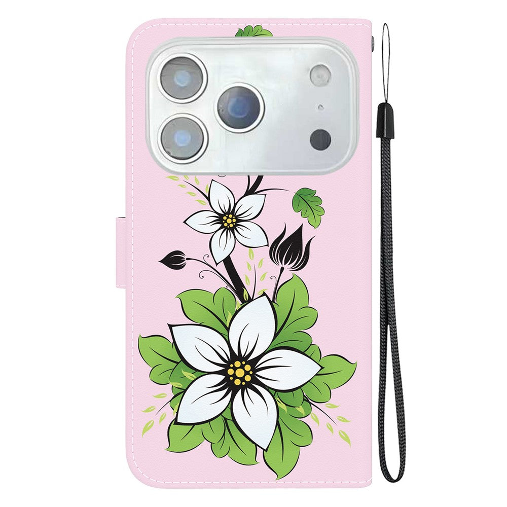 For iPhone 17 Pro Max Wallet Phone Case Anti-Drop Leather Flip Cover Pattern Printing with Strap - Lily