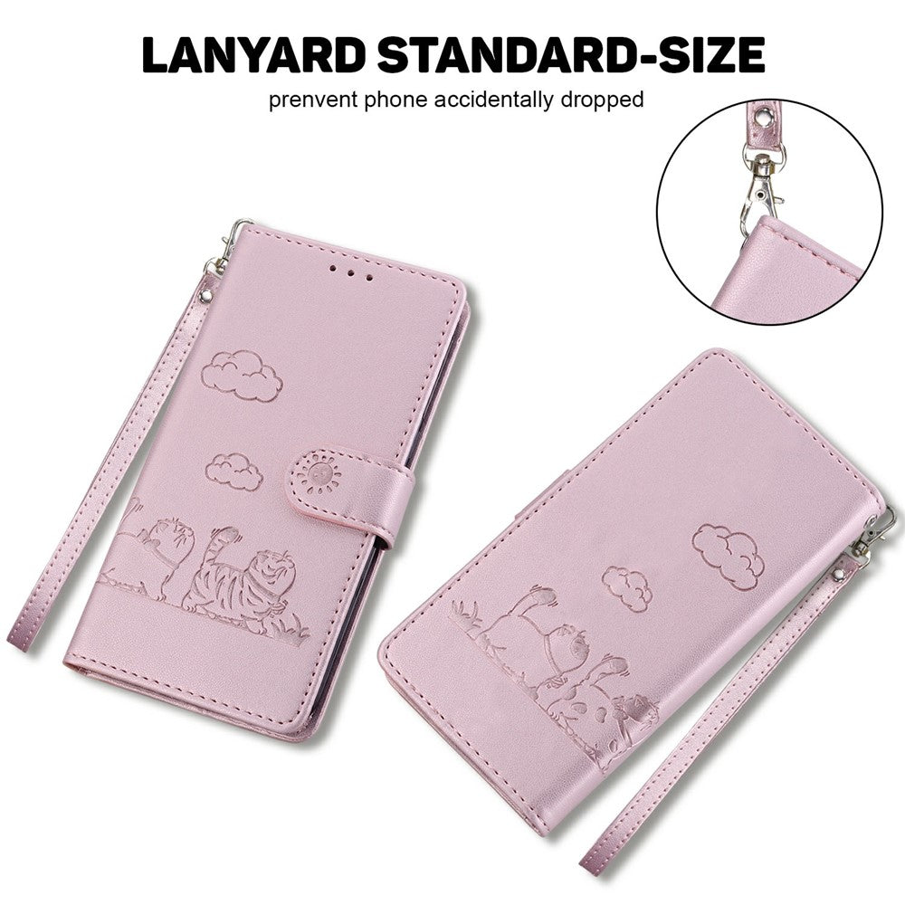 For iPhone 17 Pro Max Case RFID Blocking Kitten Pattern TPU + PU Leather Phone Cover with Wrist Strap - Pink