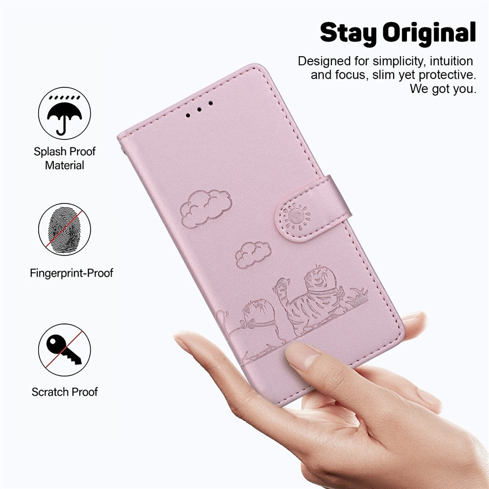For iPhone 17 Pro Max Case RFID Blocking Kitten Pattern TPU + PU Leather Phone Cover with Wrist Strap - Pink