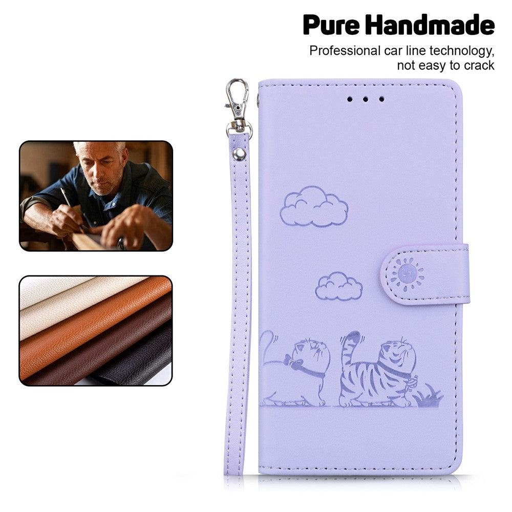For iPhone 17 Pro Max Case RFID Blocking Kitten Pattern TPU + PU Leather Phone Cover with Wrist Strap - Purple