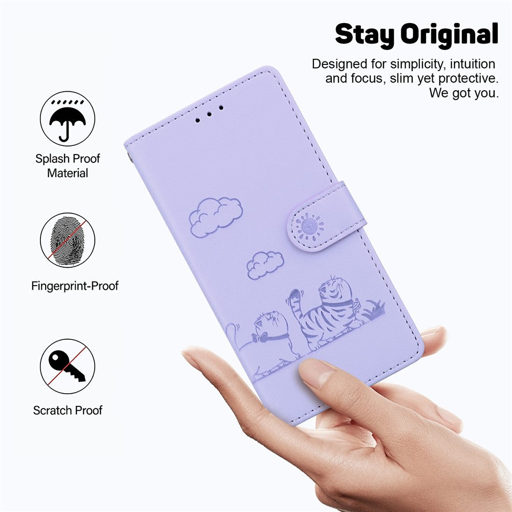 For iPhone 17 Pro Max Case RFID Blocking Kitten Pattern TPU + PU Leather Phone Cover with Wrist Strap - Purple
