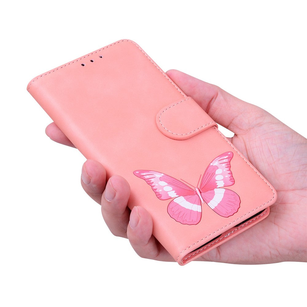 For iPhone 17 Pro Max Stand Case PU Leather Phone Cover Butterfly Printed - Pink