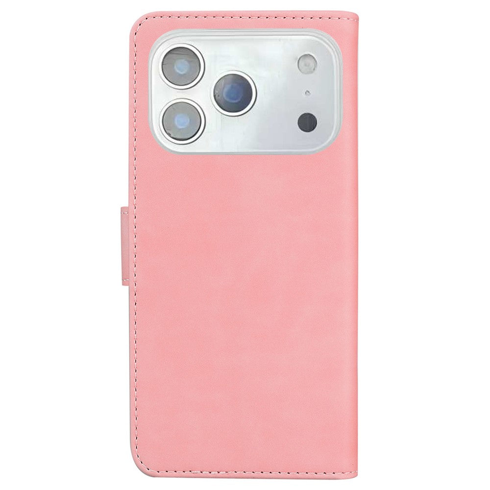 For iPhone 17 Pro Max Stand Case PU Leather Phone Cover Butterfly Printed - Pink