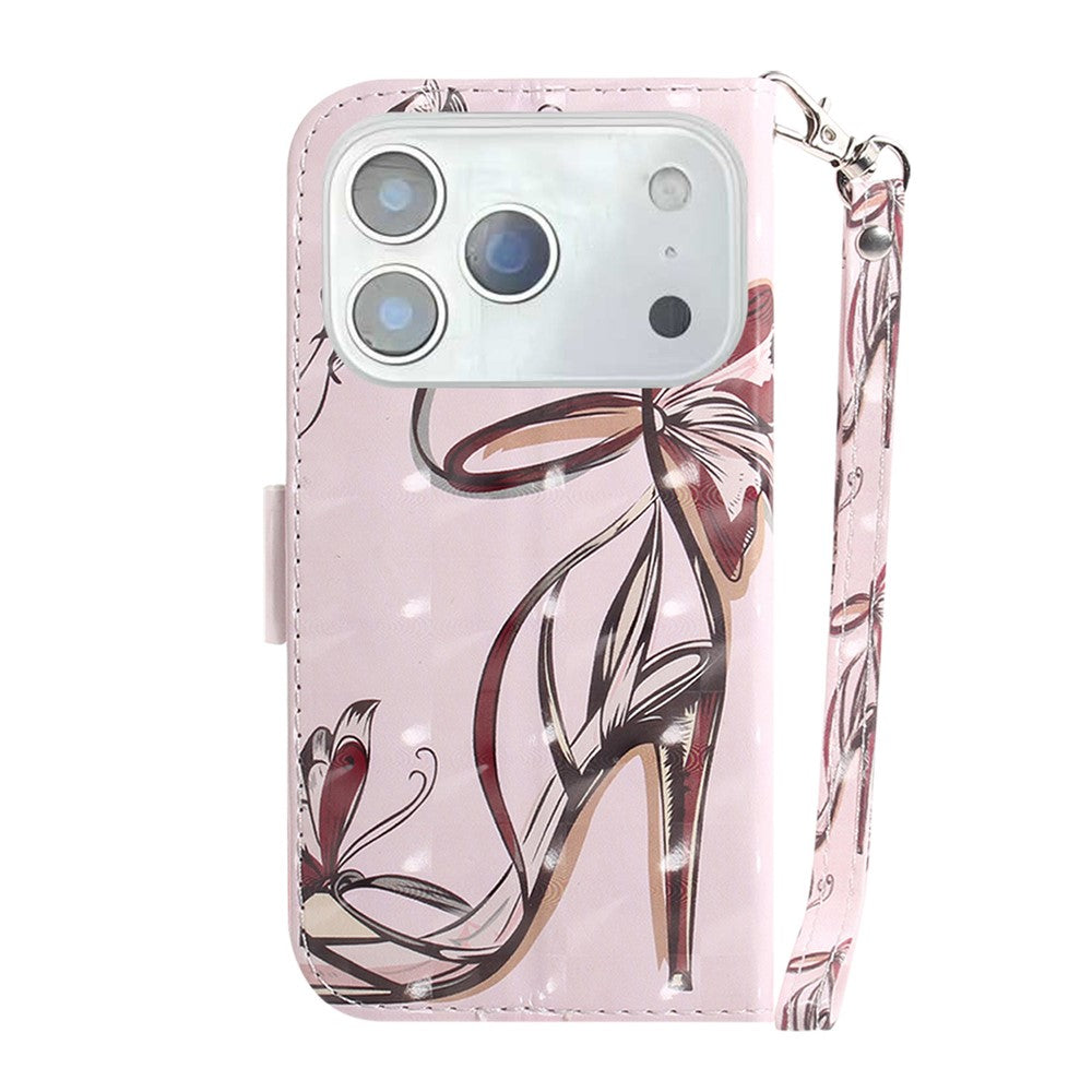 For iPhone 17 Pro Max Case Pattern Printing Leather Wallet Phone Cover with Wrist Strap - Butterfly High Heels