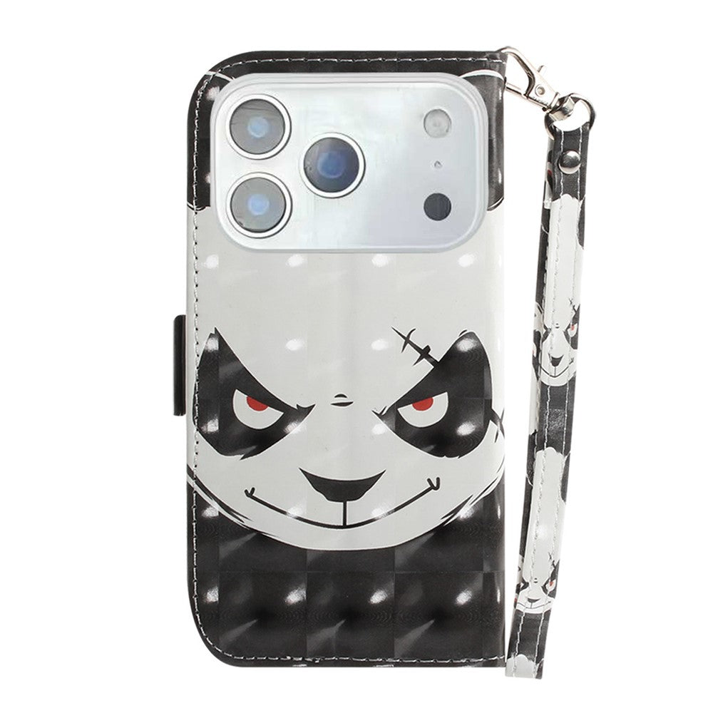 For iPhone 17 Pro Max Case Pattern Printing Leather Wallet Phone Cover with Wrist Strap - Angry Panda