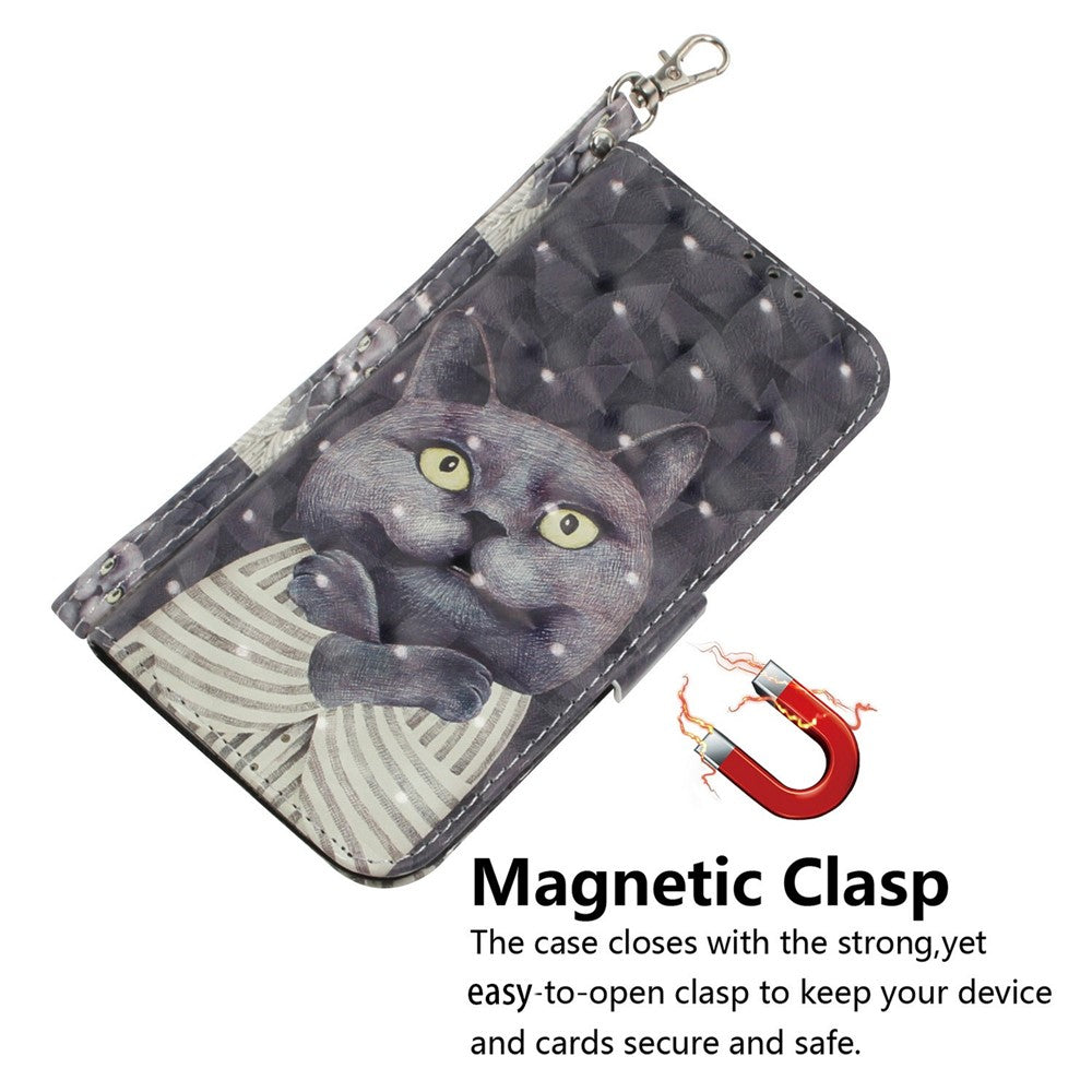For iPhone 17 Pro Max Case Pattern Printing Leather Wallet Phone Cover with Wrist Strap - Embracing Cat