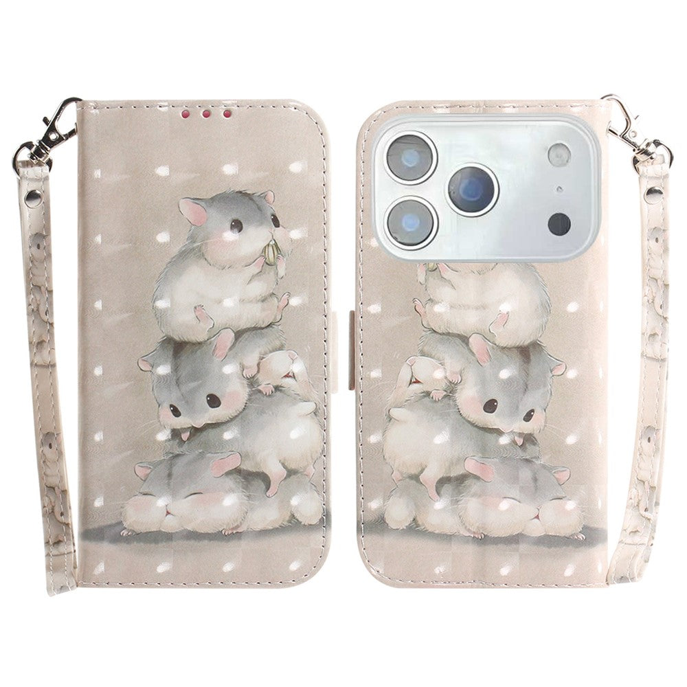 For iPhone 17 Pro Max Case Pattern Printing Leather Wallet Phone Cover with Wrist Strap - Stacking Squirrels