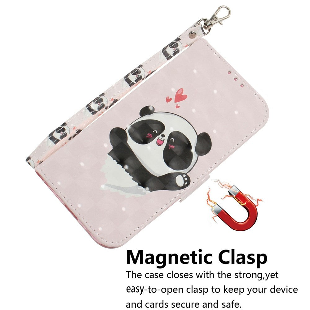 For iPhone 17 Pro Max Case Pattern Printing Leather Wallet Phone Cover with Wrist Strap - Love Heart Panda