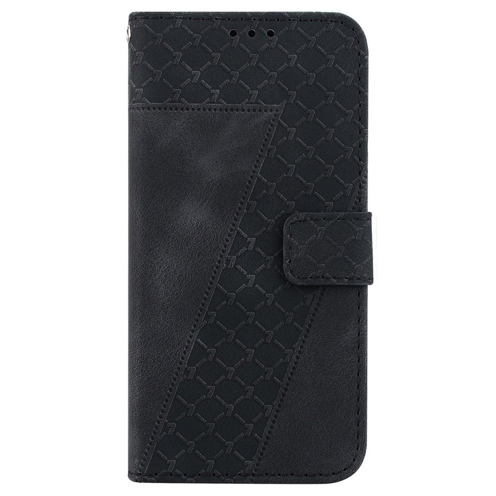 For iPhone 17 Pro Max Stand Case 7-Shaped Pattern Imprint Leather Phone Cover with Strap - Black