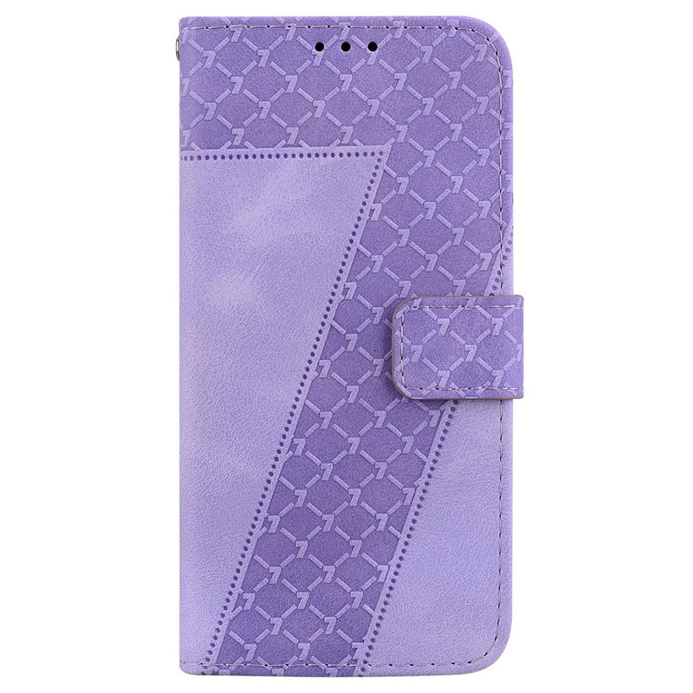 For iPhone 17 Pro Max Stand Case 7-Shaped Pattern Imprint Leather Phone Cover with Strap - Purple