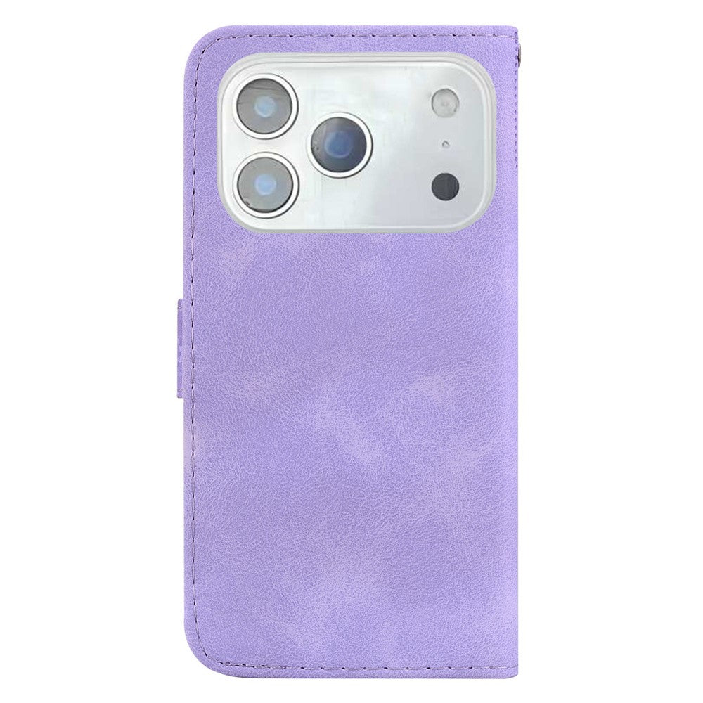 For iPhone 17 Pro Max Stand Case 7-Shaped Pattern Imprint Leather Phone Cover with Strap - Purple