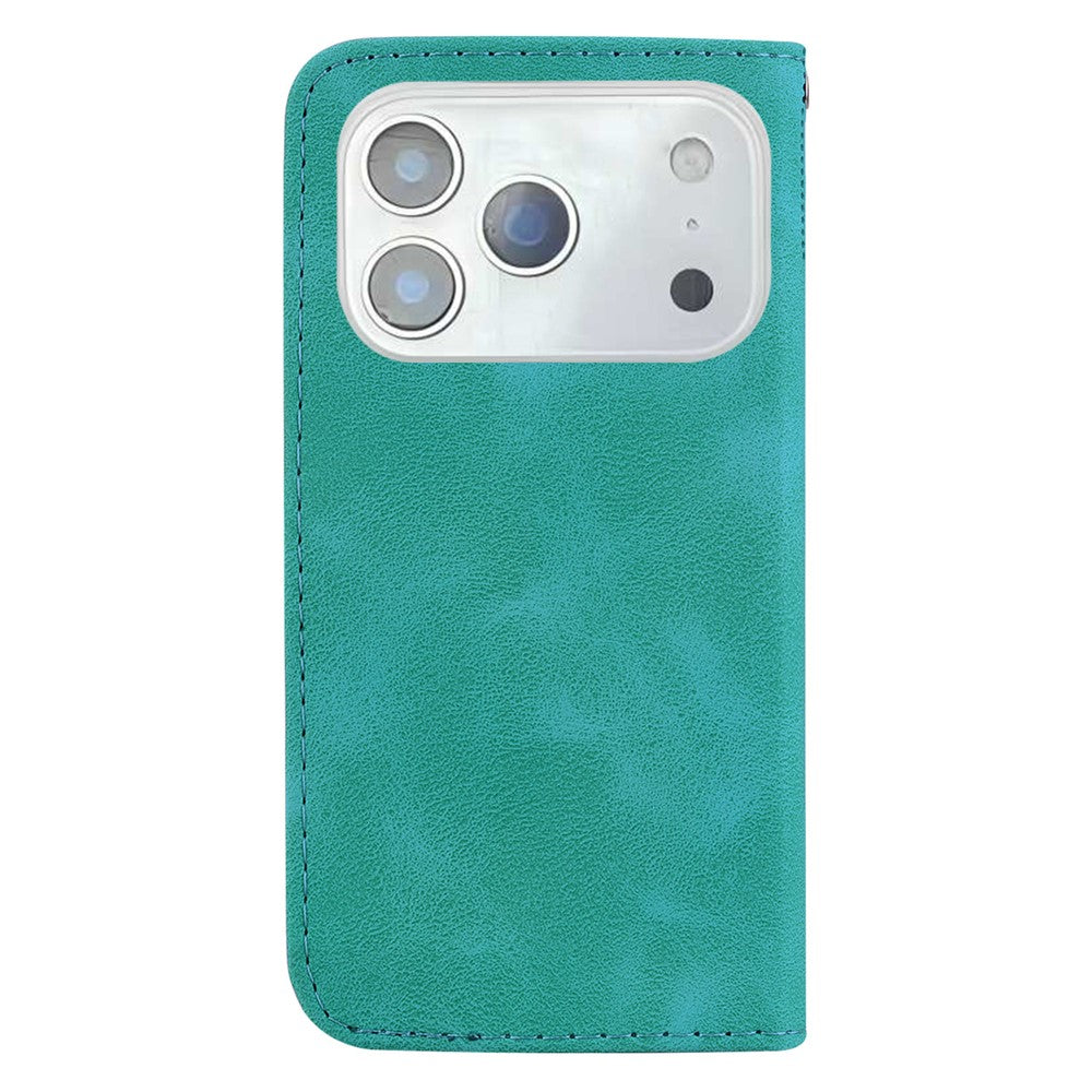 For iPhone 17 Pro Max Stand Case 7-Shaped Pattern Imprint Leather Phone Cover with Strap - Green
