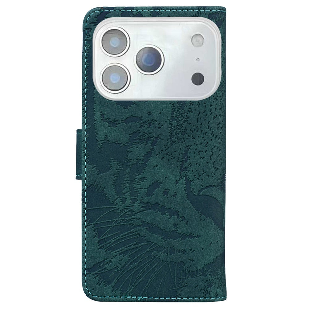 For iPhone 17 Pro Max Case Tiger Imprint Leather Wallet Phone Cover - Green