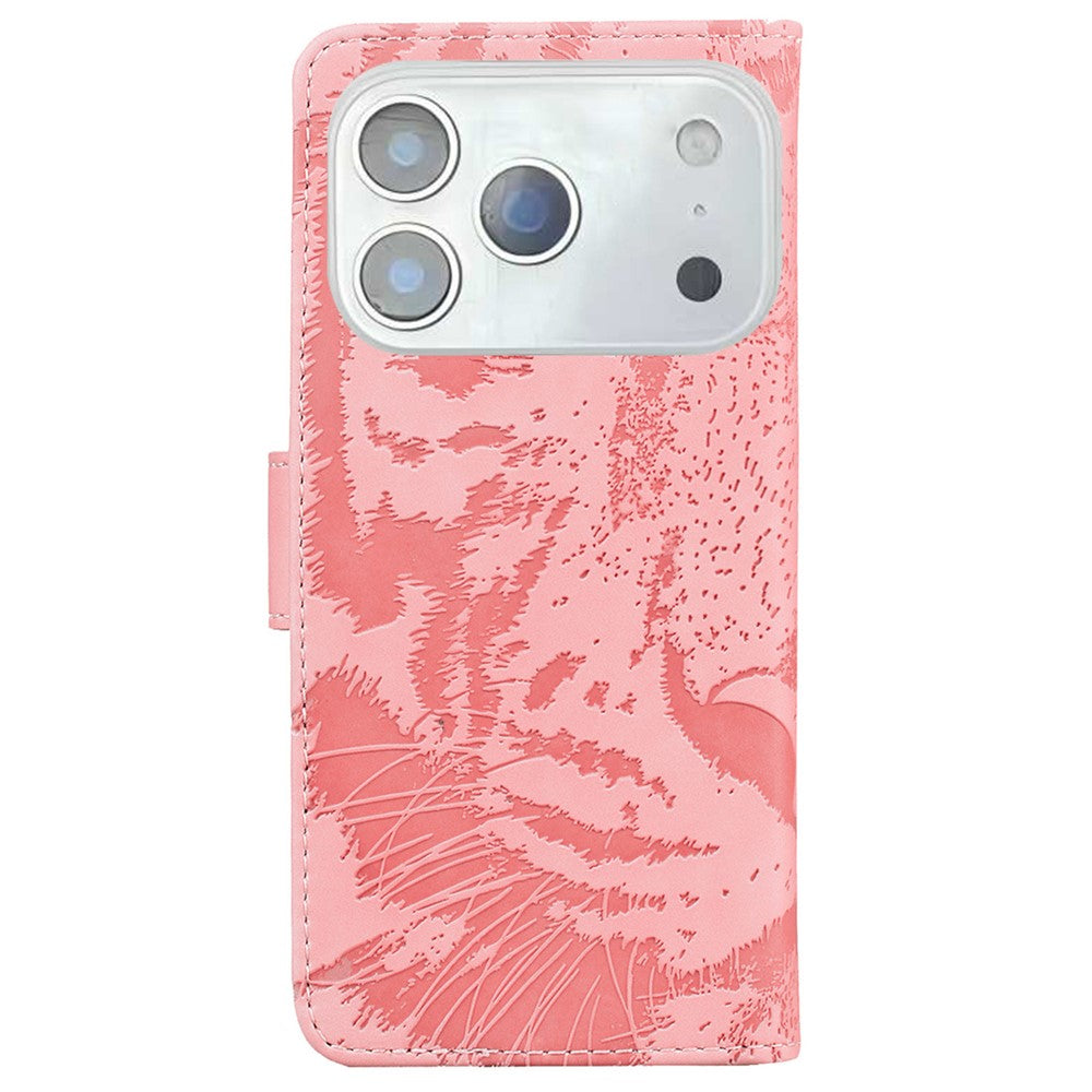 For iPhone 17 Pro Max Case Tiger Imprint Leather Wallet Phone Cover - Pink