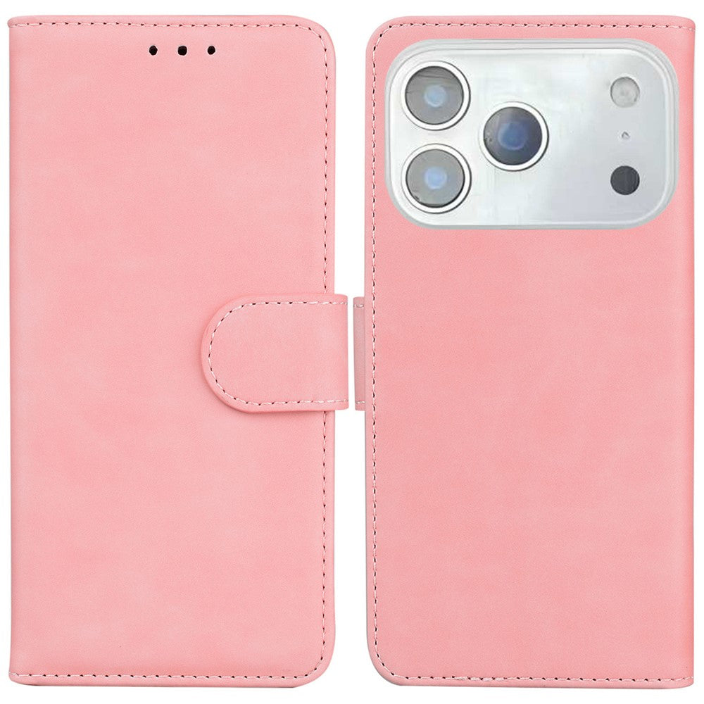 For iPhone 17 Pro Max Case Solid Color Leather Wallet Phone Cover - Pink