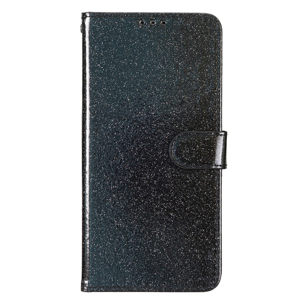 For Oppo Reno14 Pro 5G (Global) Wallet Case Glitter Anti-Scratch Leather Stand Phone Cover with Strap - Black