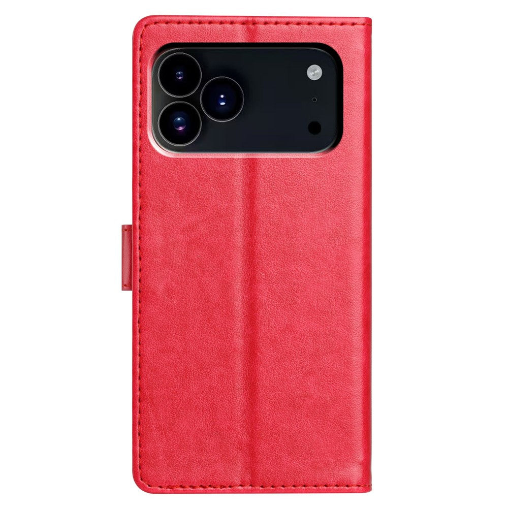 For iPhone 17 Pro Max Leather Case Wallet Stand Phone Cover with Handy Strap - Rose