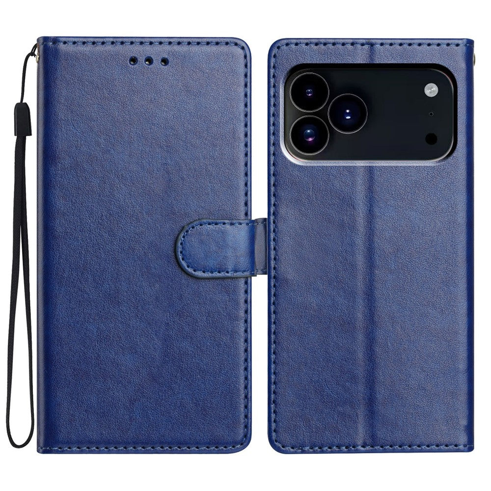 For iPhone 17 Pro Max Leather Case Wallet Stand Phone Cover with Handy Strap - Blue
