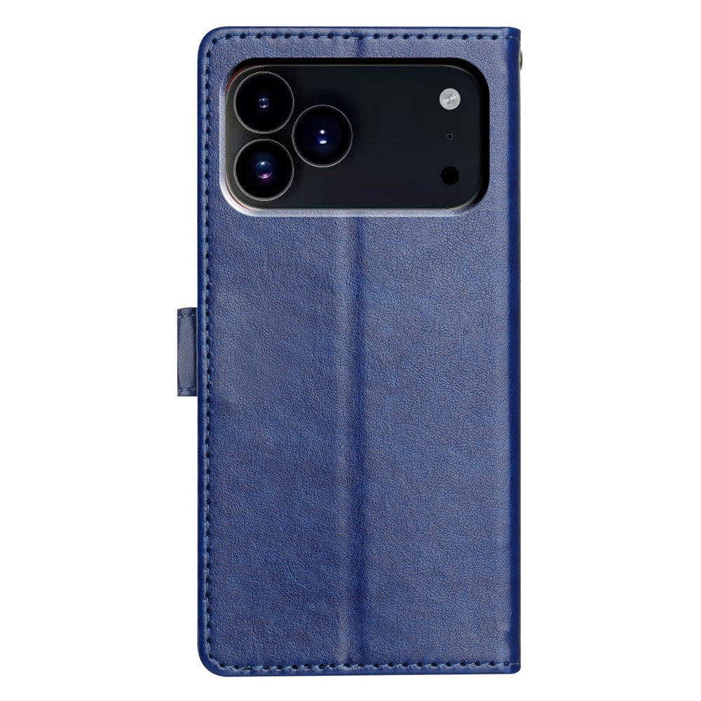 For iPhone 17 Pro Max Leather Case Wallet Stand Phone Cover with Handy Strap - Blue