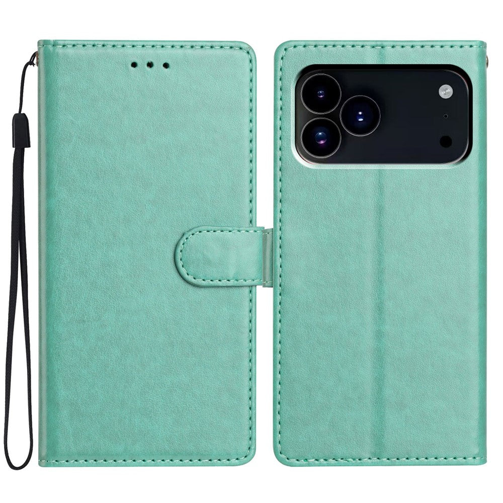 For iPhone 17 Pro Max Leather Case Wallet Stand Phone Cover with Handy Strap - Green