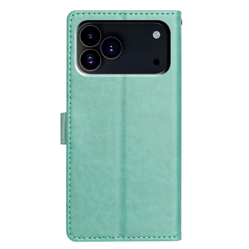 For iPhone 17 Pro Max Leather Case Wallet Stand Phone Cover with Handy Strap - Green