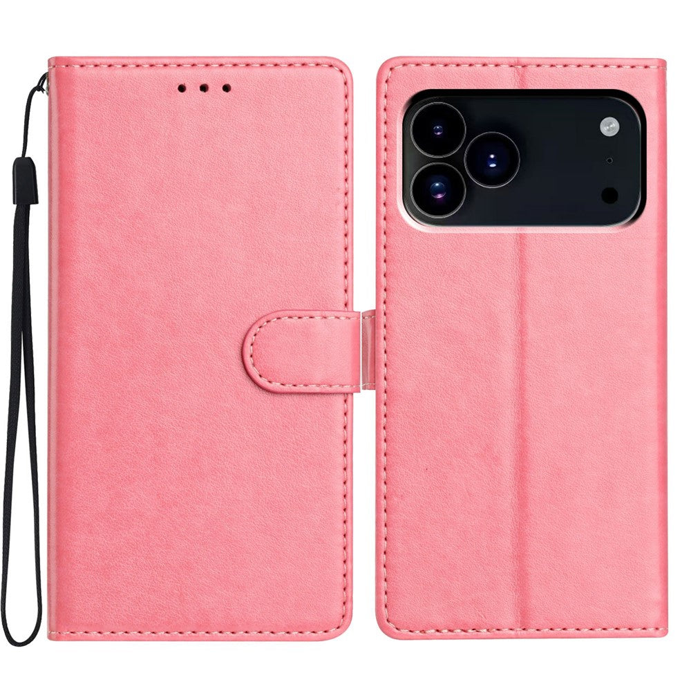 For iPhone 17 Pro Max Leather Case Wallet Stand Phone Cover with Handy Strap - Rose Gold