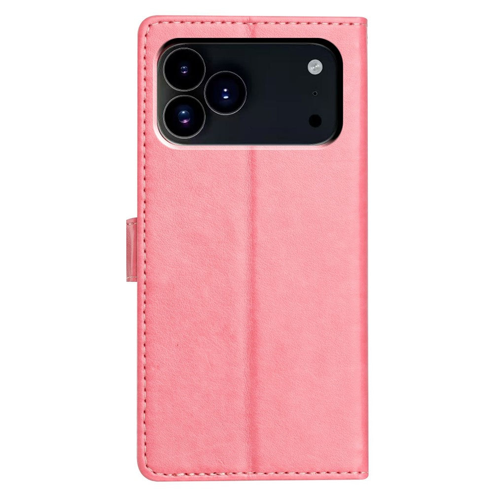For iPhone 17 Pro Max Leather Case Wallet Stand Phone Cover with Handy Strap - Rose Gold