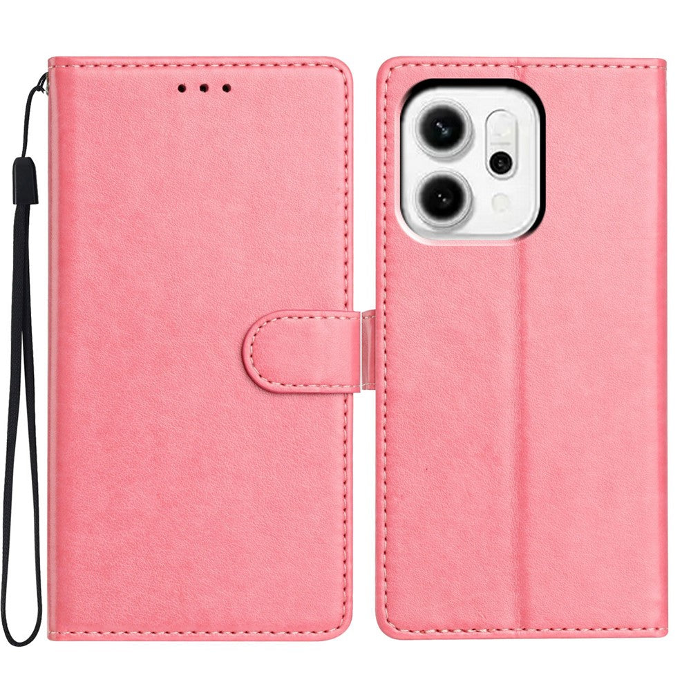For Oppo Reno14 Pro 5G (Global) Leather Case Wallet Stand Phone Cover with Handy Strap - Rose Gold