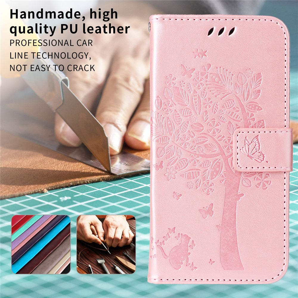 For iPhone 17 Pro Max Phone Case with Stand Cat Tree Pattern Leather Wallet Mobile Cover - Rose Gold