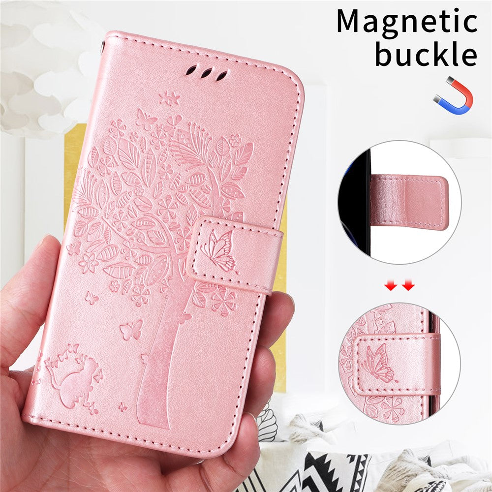 For iPhone 17 Pro Max Phone Case with Stand Cat Tree Pattern Leather Wallet Mobile Cover - Rose Gold