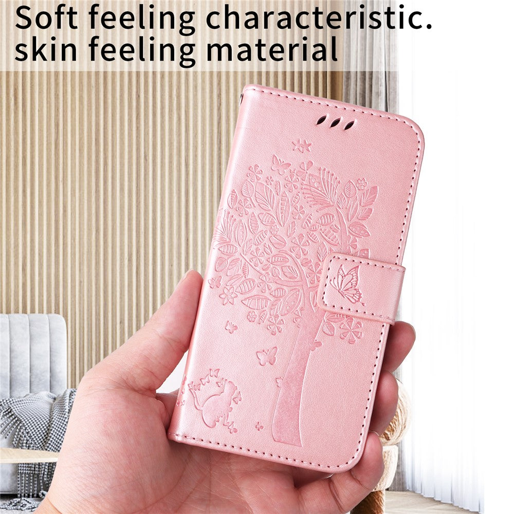 For iPhone 17 Pro Max Phone Case with Stand Cat Tree Pattern Leather Wallet Mobile Cover - Rose Gold