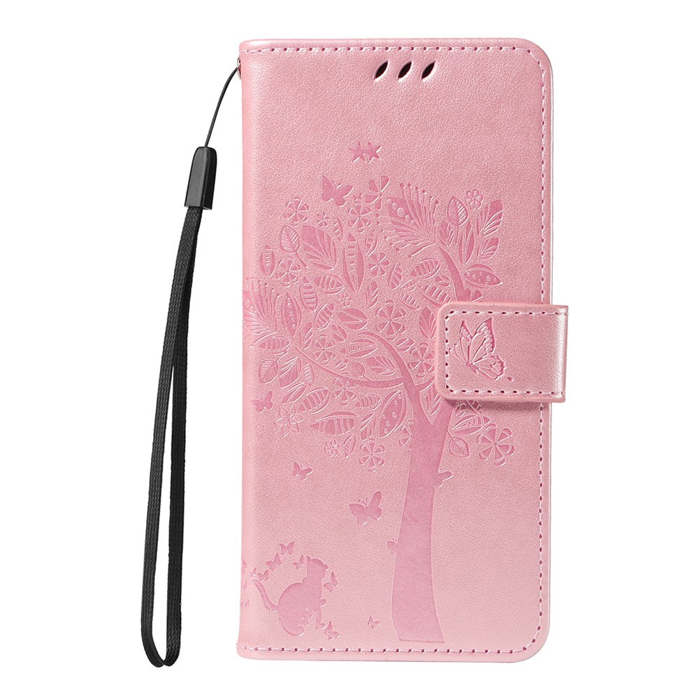 For iPhone 17 Pro Max Phone Case with Stand Cat Tree Pattern Leather Wallet Mobile Cover - Rose Gold