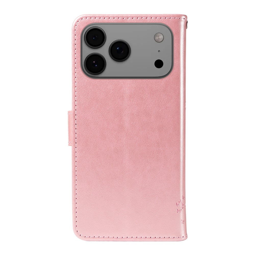 For iPhone 17 Pro Max Phone Case with Stand Cat Tree Pattern Leather Wallet Mobile Cover - Rose Gold