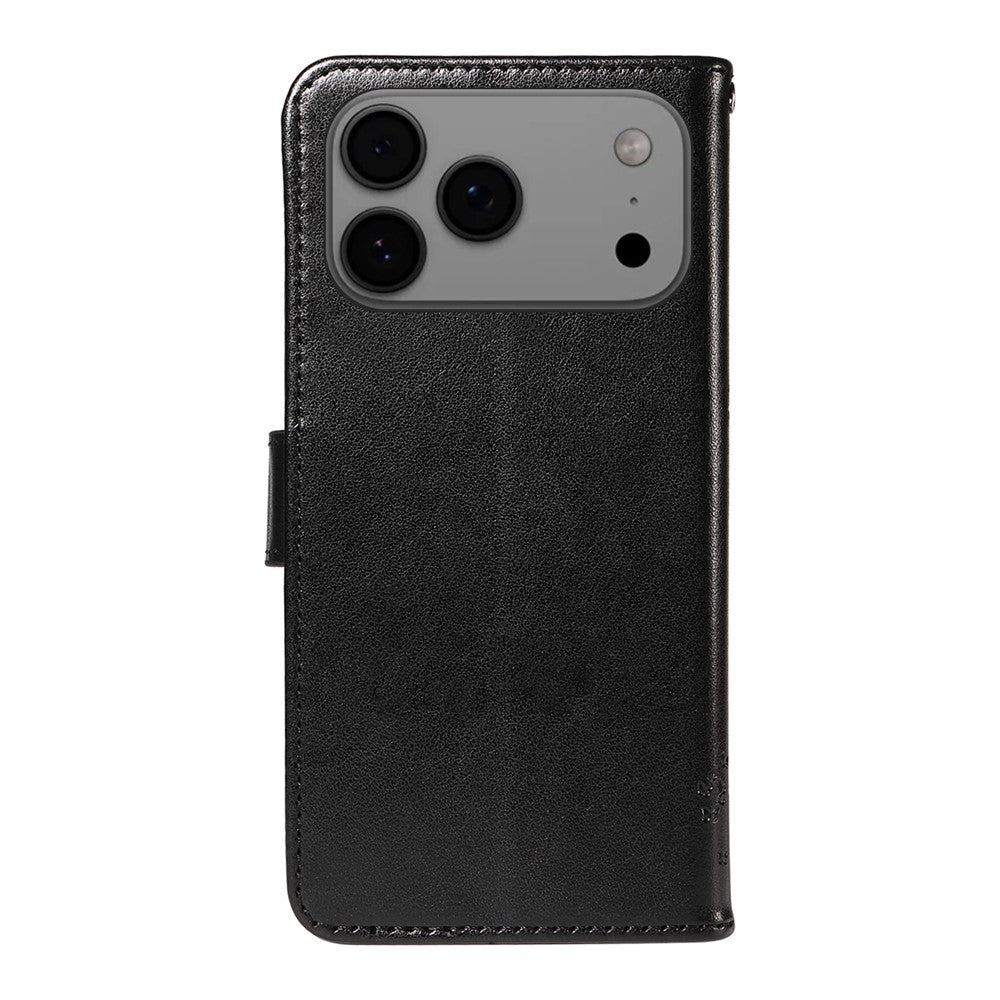 For iPhone 17 Pro Max Phone Case with Stand Cat Tree Pattern Leather Wallet Mobile Cover - Black