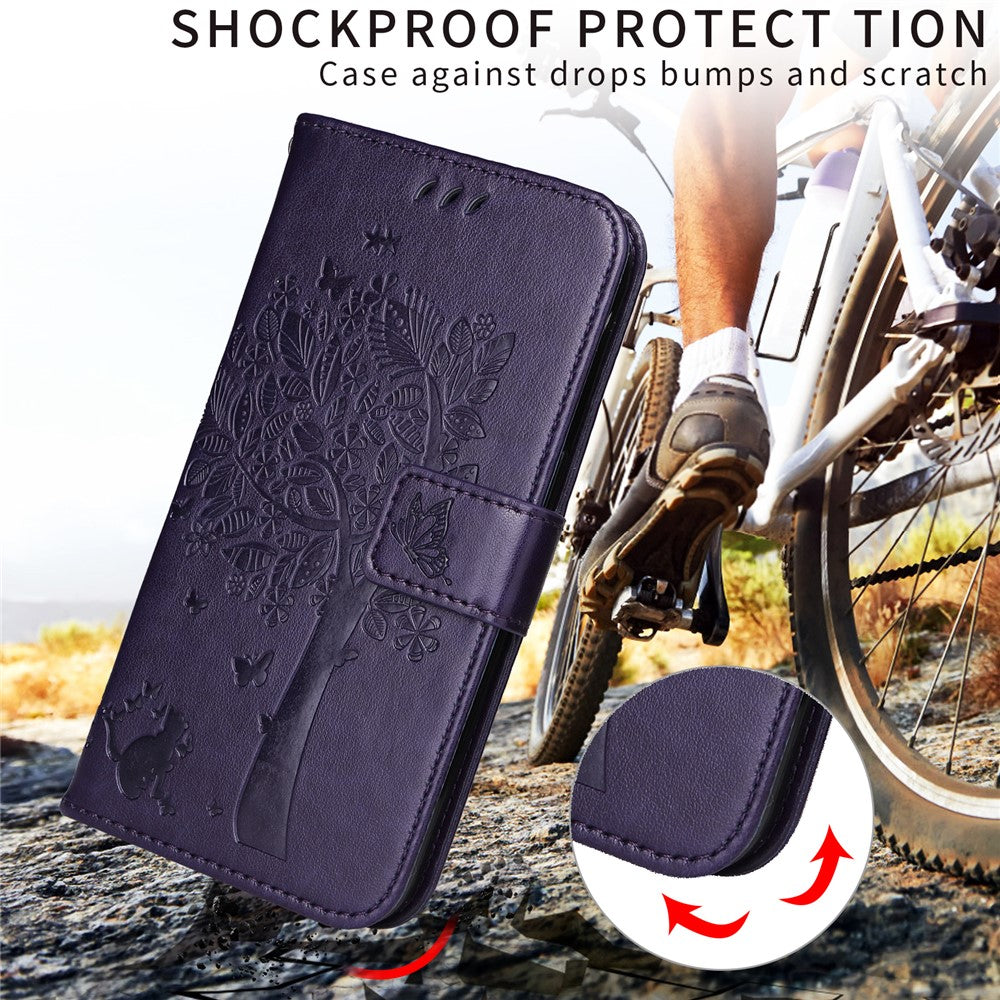 For iPhone 17 Pro Max Phone Case with Stand Cat Tree Pattern Leather Wallet Mobile Cover - Purple