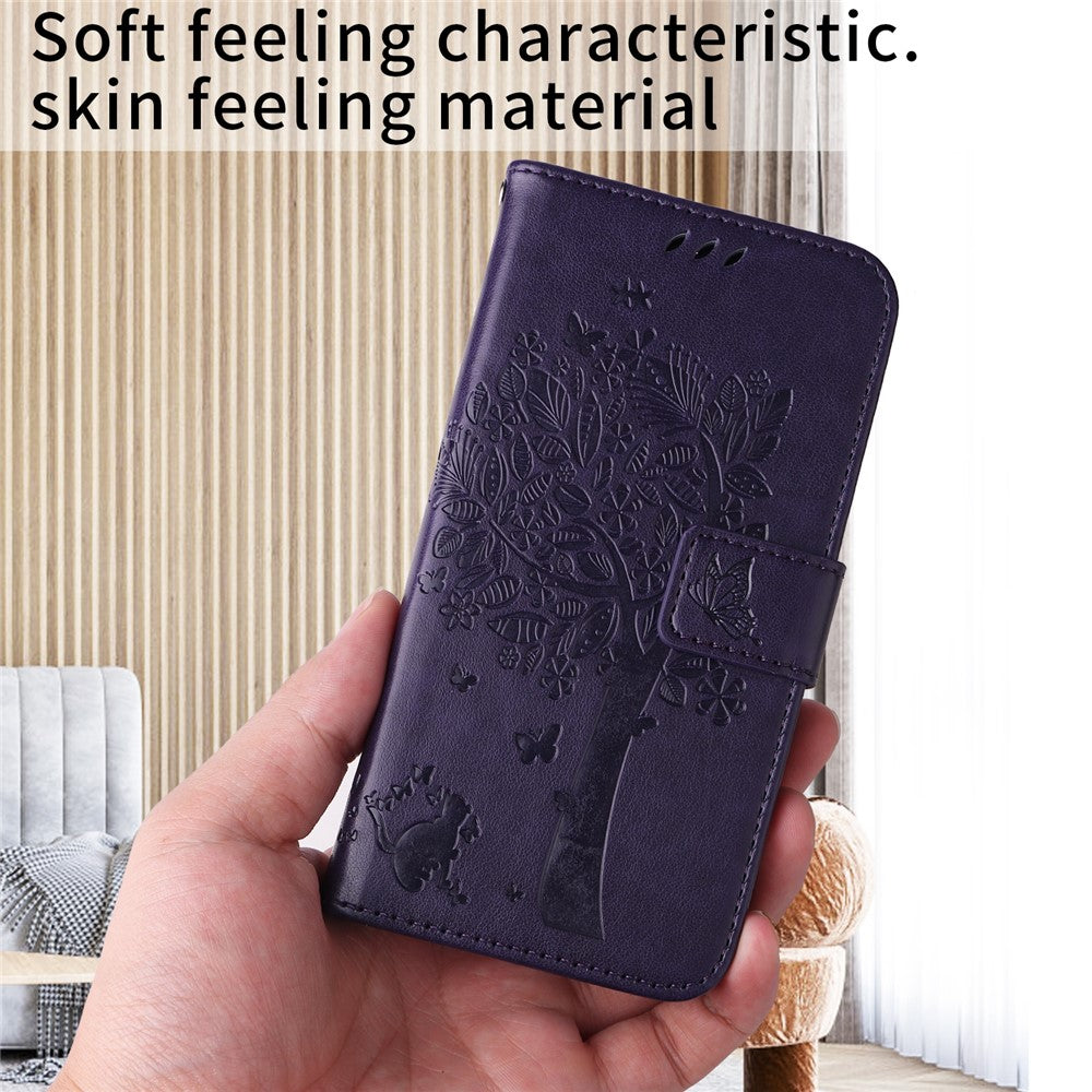 For iPhone 17 Pro Max Phone Case with Stand Cat Tree Pattern Leather Wallet Mobile Cover - Purple