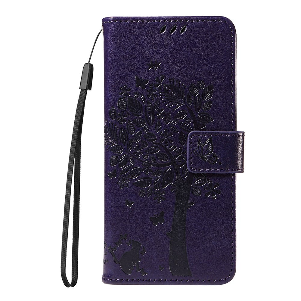 For iPhone 17 Pro Max Phone Case with Stand Cat Tree Pattern Leather Wallet Mobile Cover - Purple