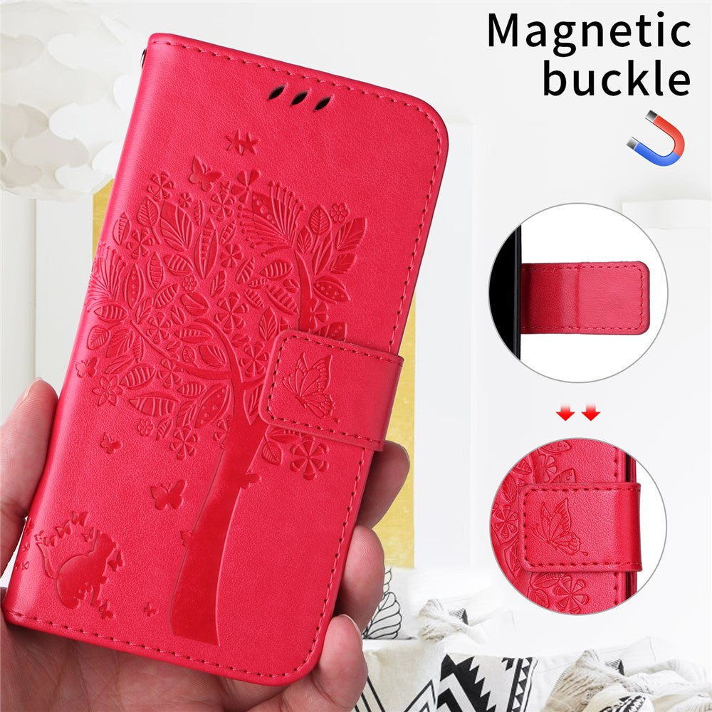 For iPhone 17 Pro Max Phone Case with Stand Cat Tree Pattern Leather Wallet Mobile Cover - Rose