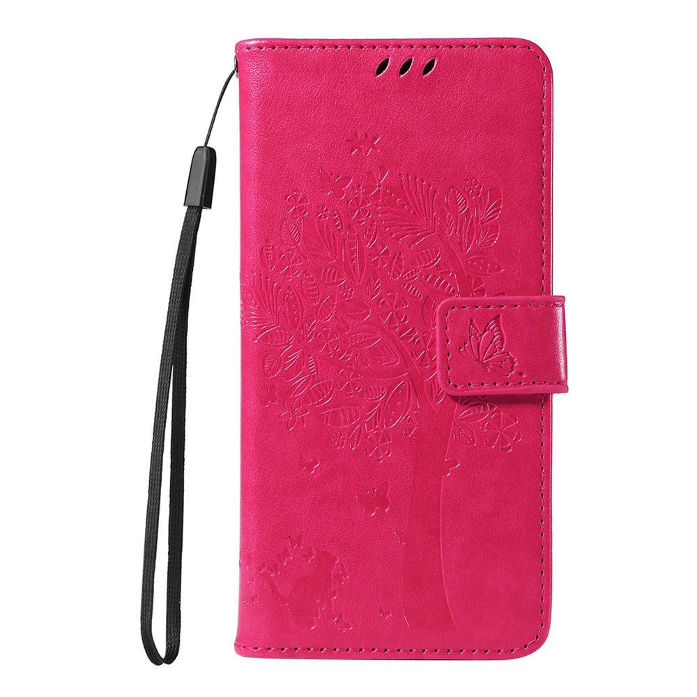 For iPhone 17 Pro Max Phone Case with Stand Cat Tree Pattern Leather Wallet Mobile Cover - Rose